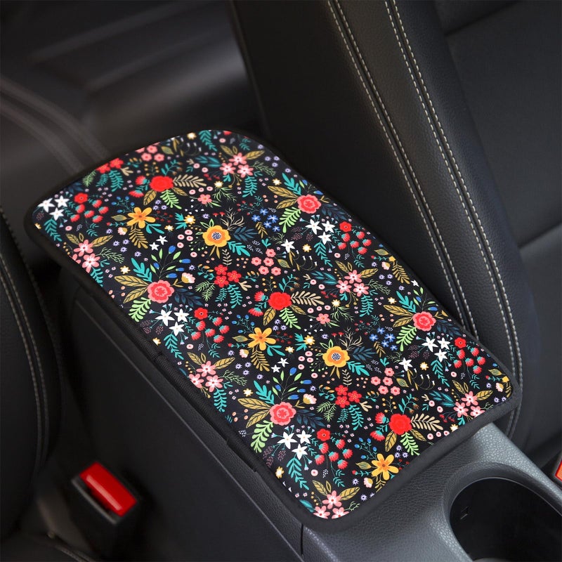 YR Vehicle Center Console Armrest Cover Pad, Universal Fit Soft Comfort Center Console Armrest Cushion for Car, Stylish Pattern Design Car Armrest Cover, Lotus - Image 1
